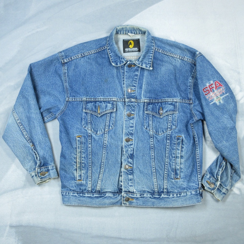 Vintage Star Trek Starfleet Academy Denim Jacket‎ Men L Blue Distressed